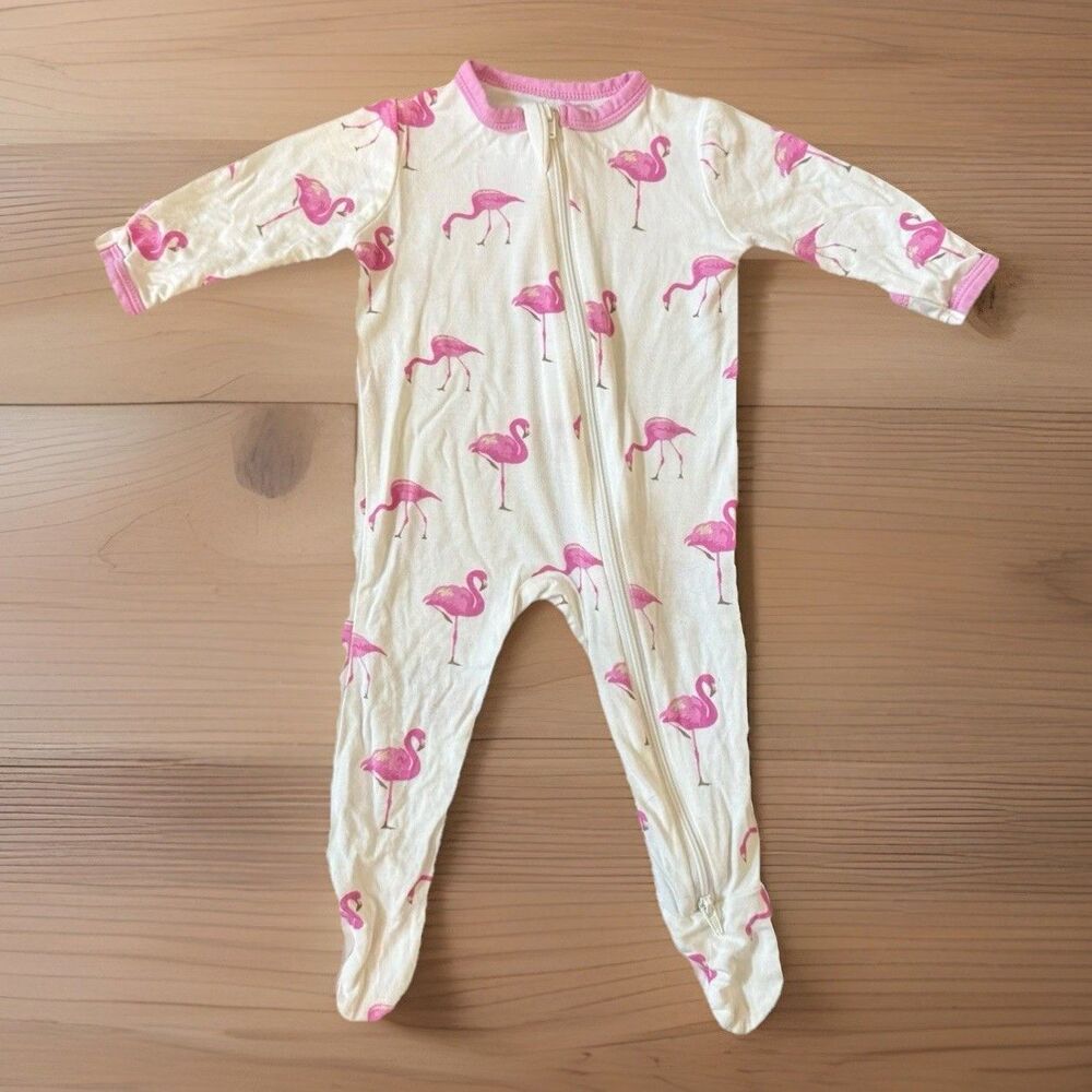 KYTE Baby FLAMINGO 0-3 M Bamboo Zippered Footed Sleeper Retired Bubblegum Pink
